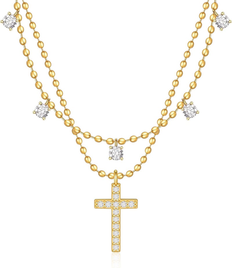 Rotnso Cross Necklace for Women 14K Gold Silver Plated Dainty Small Cross Pendant Choker Simple Trendy Cute Cross Charm Chain Necklace Easter Basket Stuffers Baptism Religious Faith Jewelry Gift - Image 1